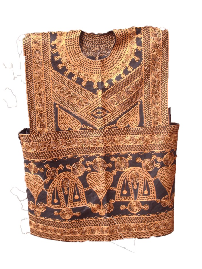 brown men's up wear with embroidery